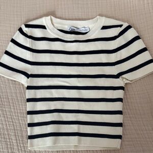 Zara Cream & Black Striped Knit Tee